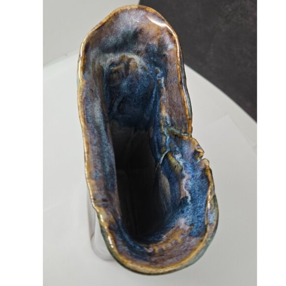 Studio Pottery Vase Blue Green Purple 8.25" Tall, Signed - Picture 7 of 9